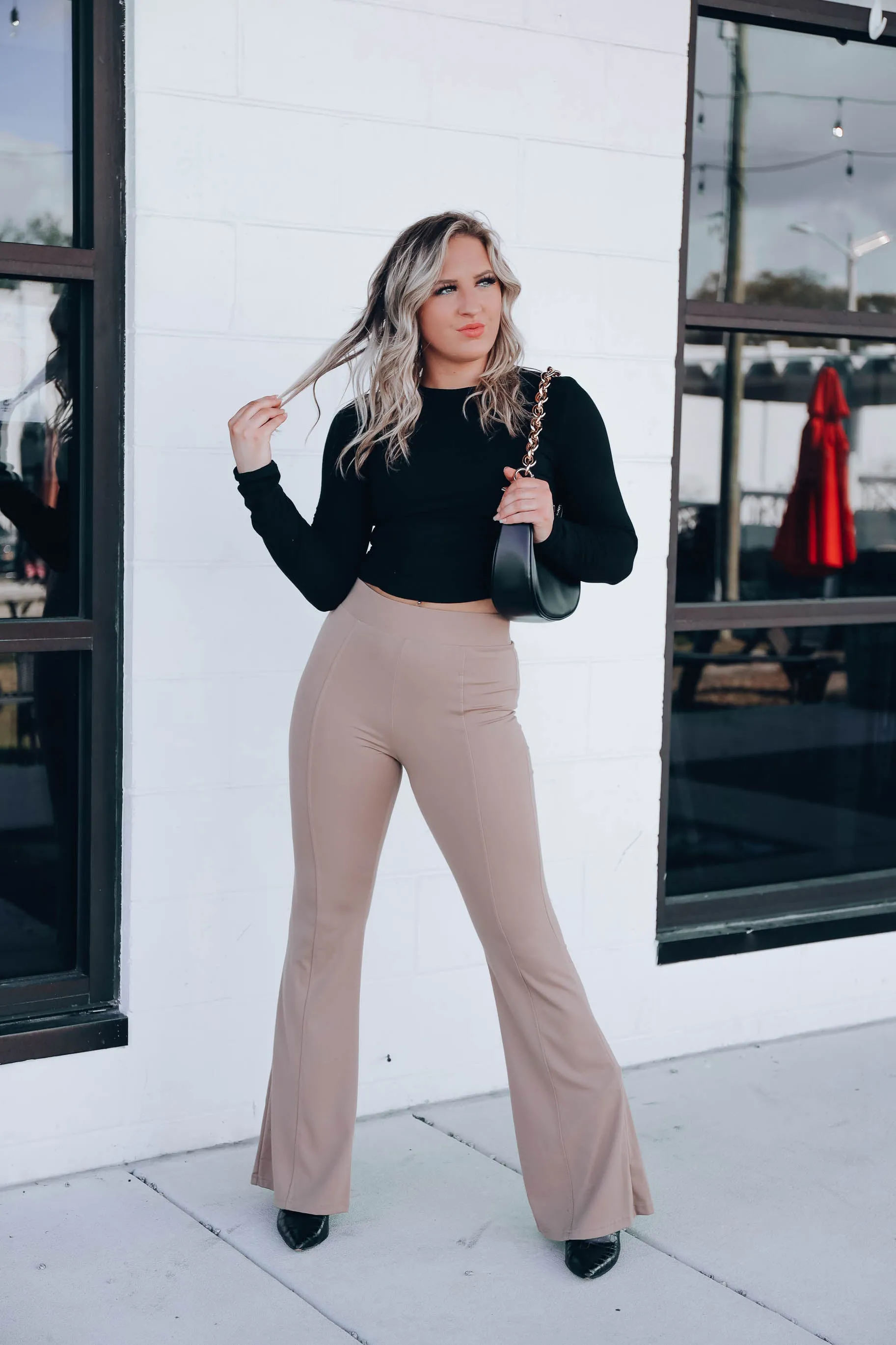 Freja Front Seam Flare Pants - Taupe