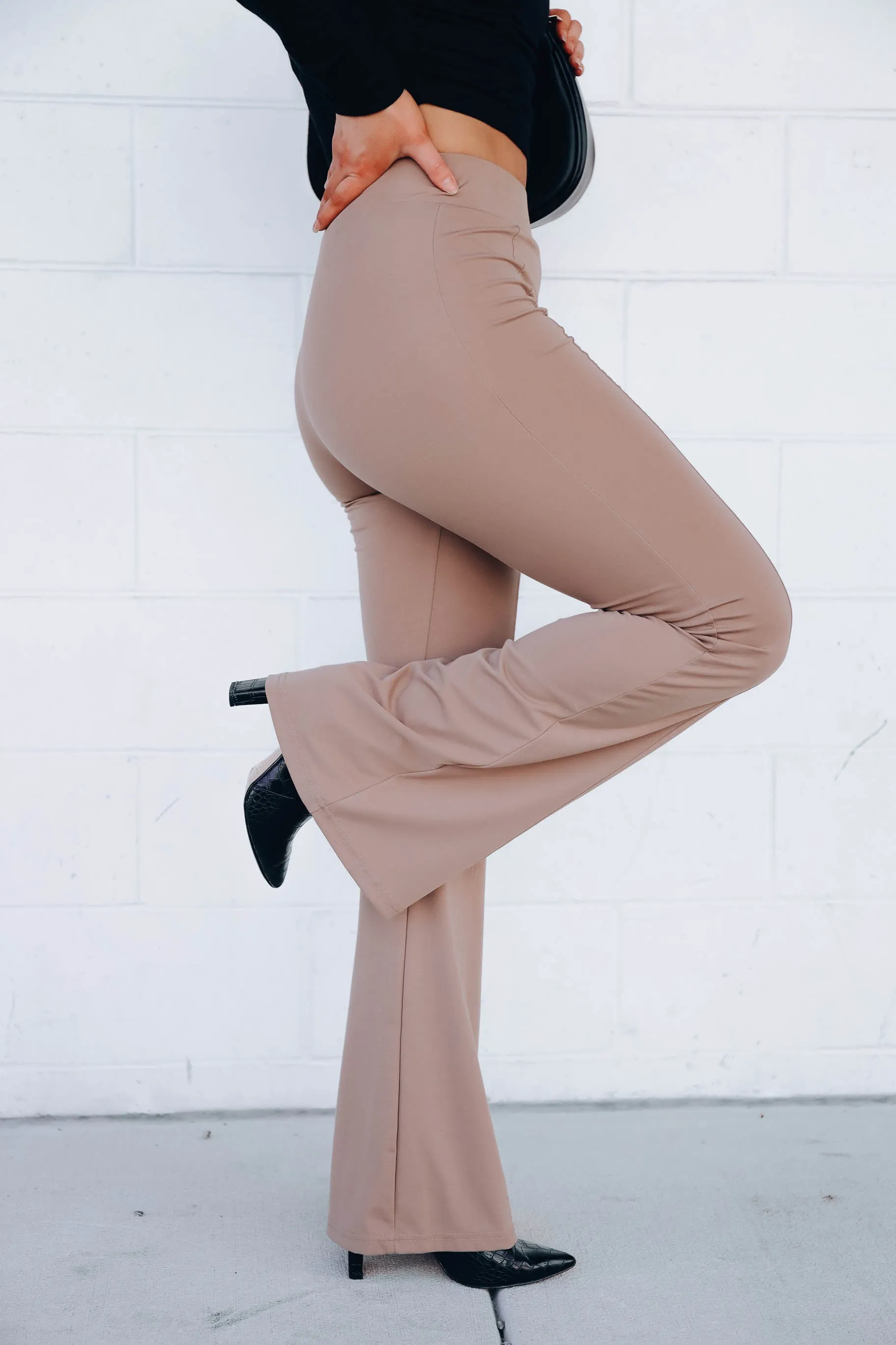 Freja Front Seam Flare Pants - Taupe