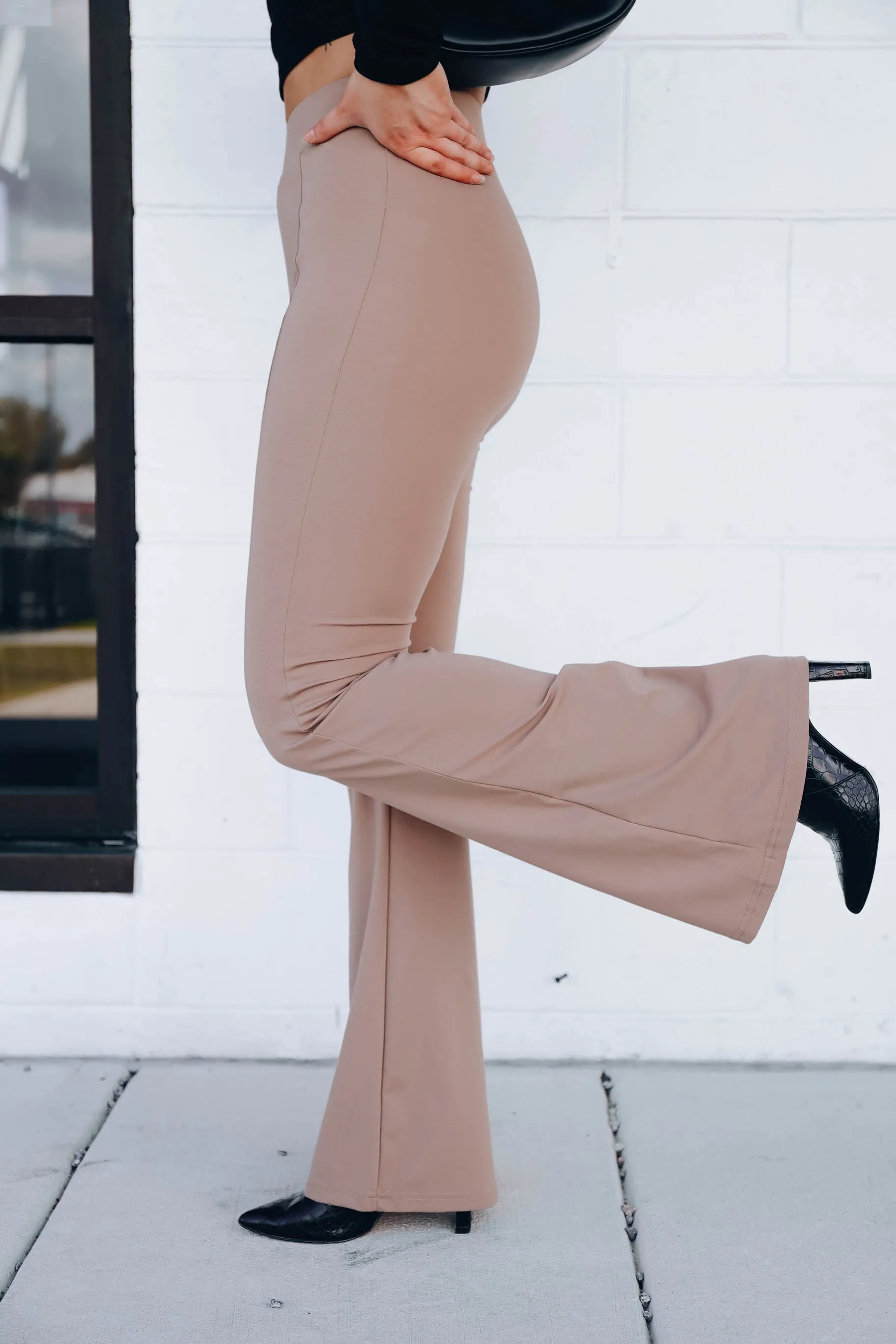 Freja Front Seam Flare Pants - Taupe