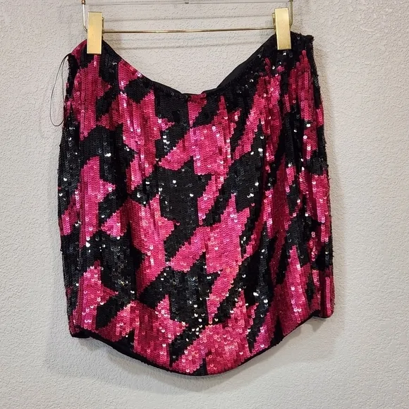 French Connection Sequined Mini Skirt Pink Black Sz 12