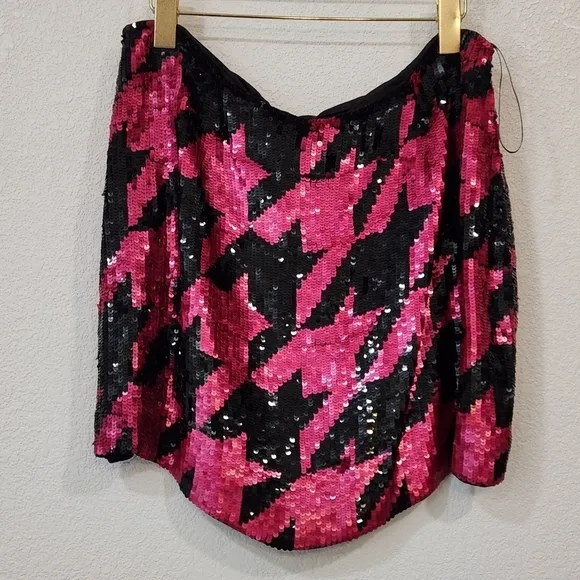 French Connection Sequined Mini Skirt Pink Black Sz 12