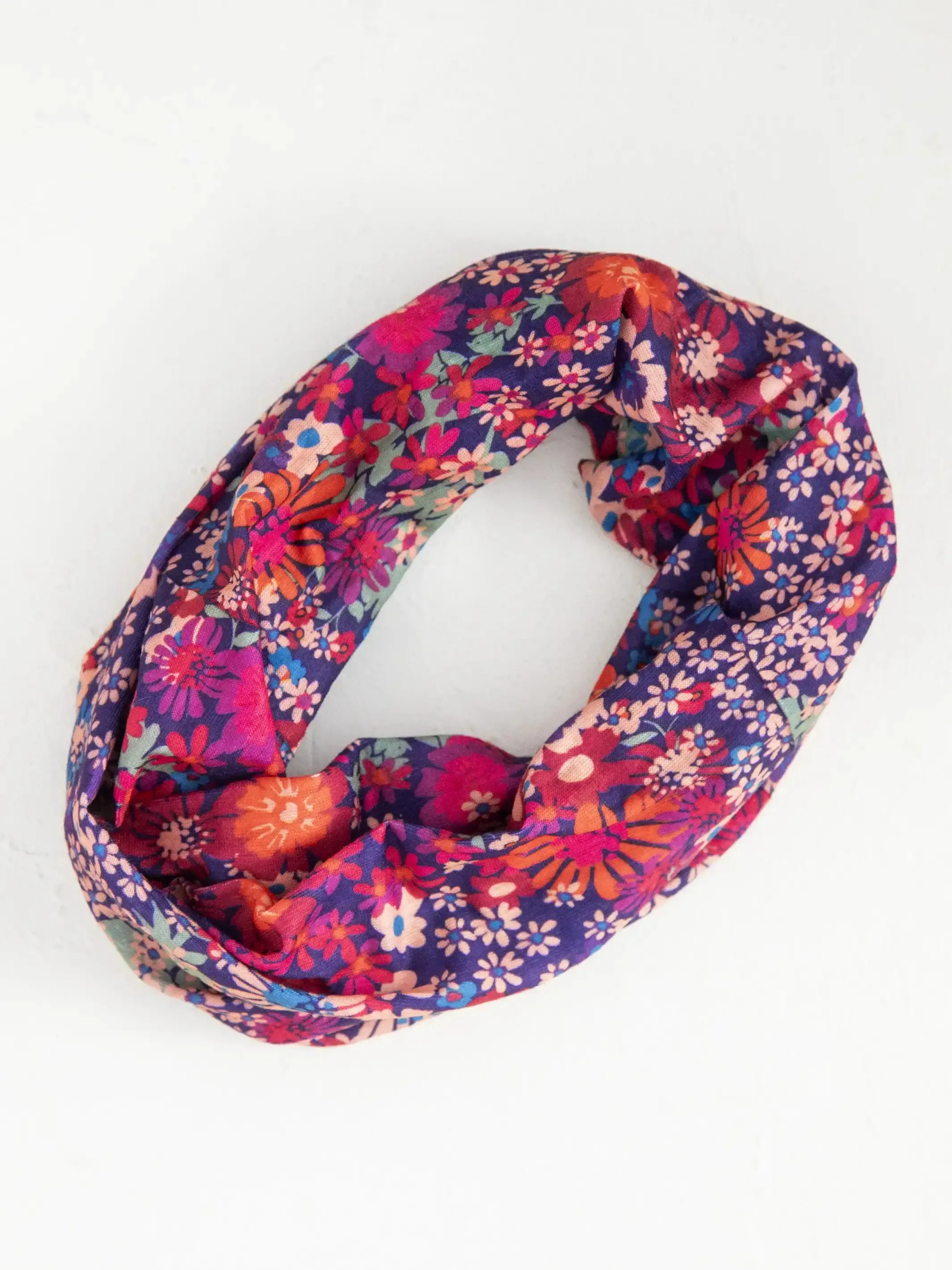 FULL BOHO BANDEAU HEADBAND - DARK RED PINK FLORAL