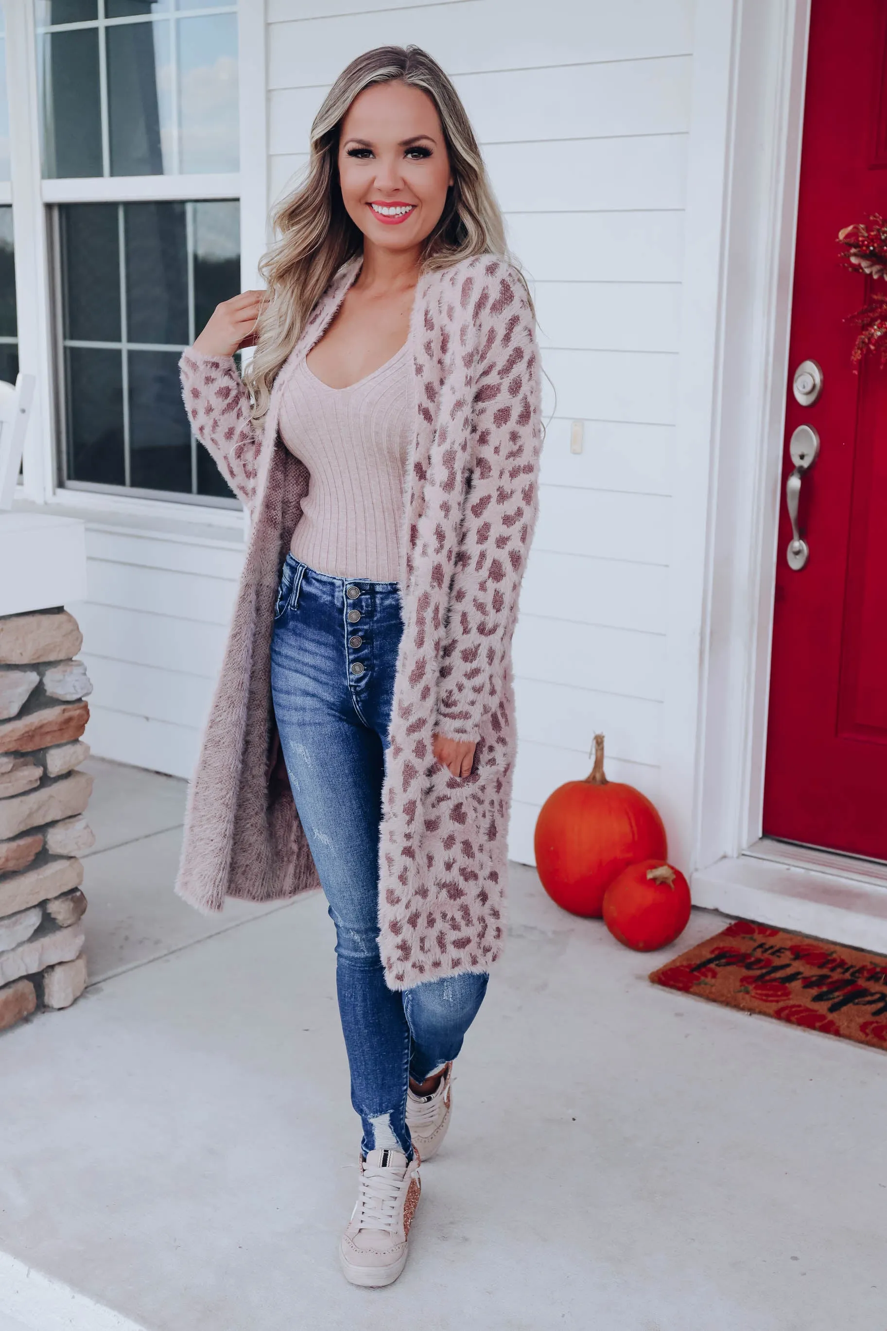 Fuzzy Animal Open Cardigan - Brown