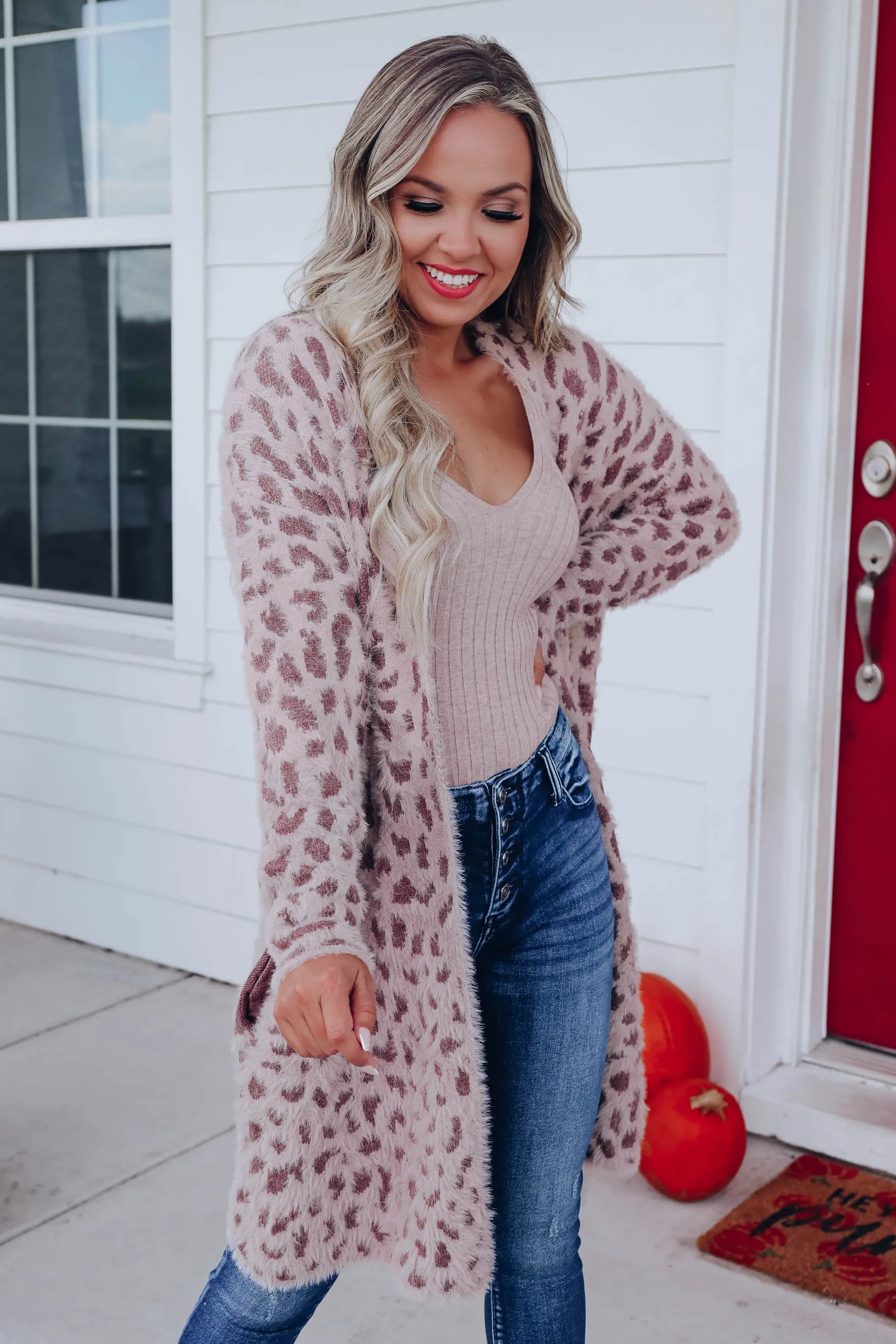 Fuzzy Animal Open Cardigan - Brown