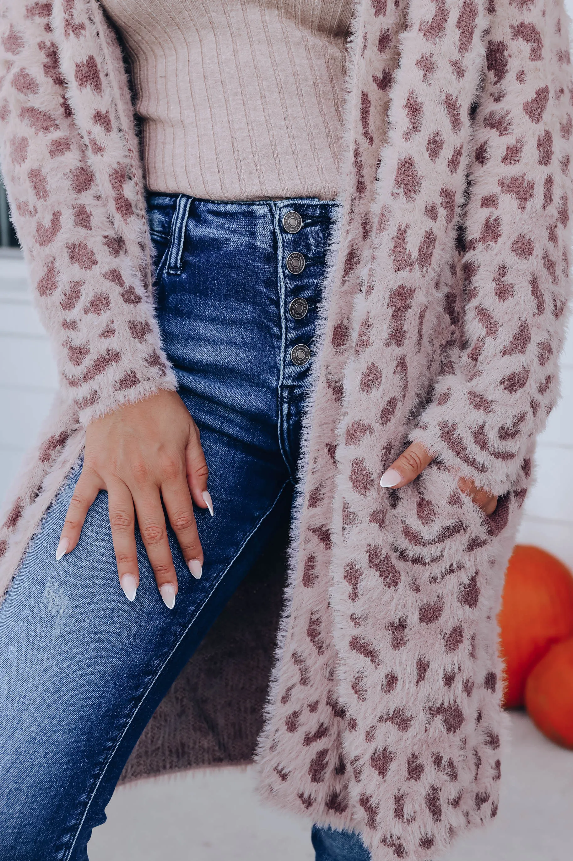 Fuzzy Animal Open Cardigan - Brown