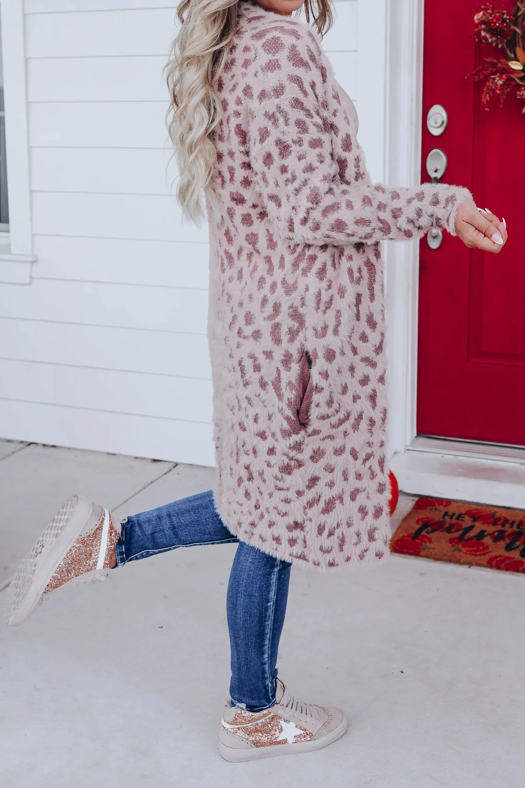 Fuzzy Animal Open Cardigan - Brown