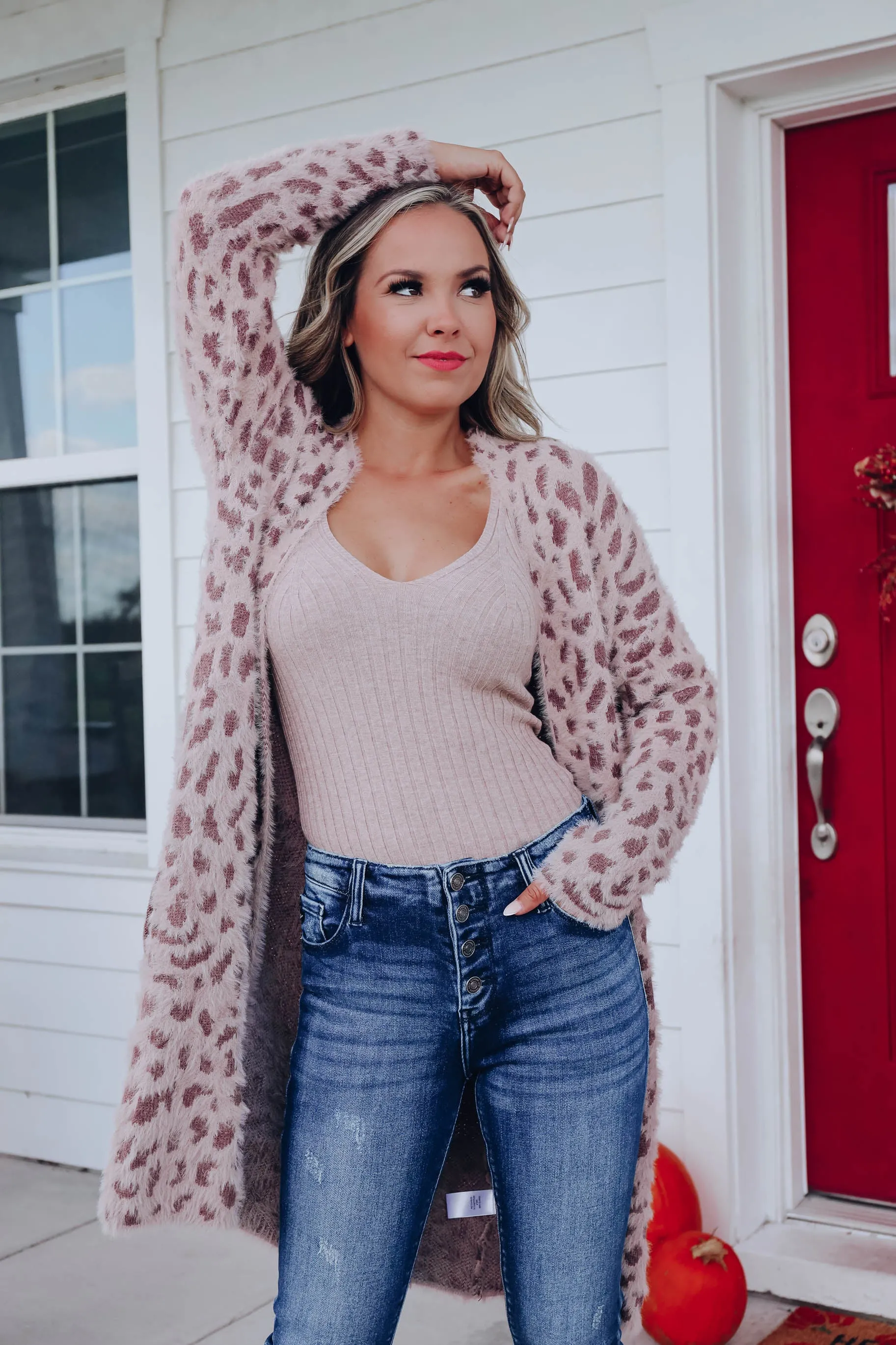 Fuzzy Animal Open Cardigan - Brown