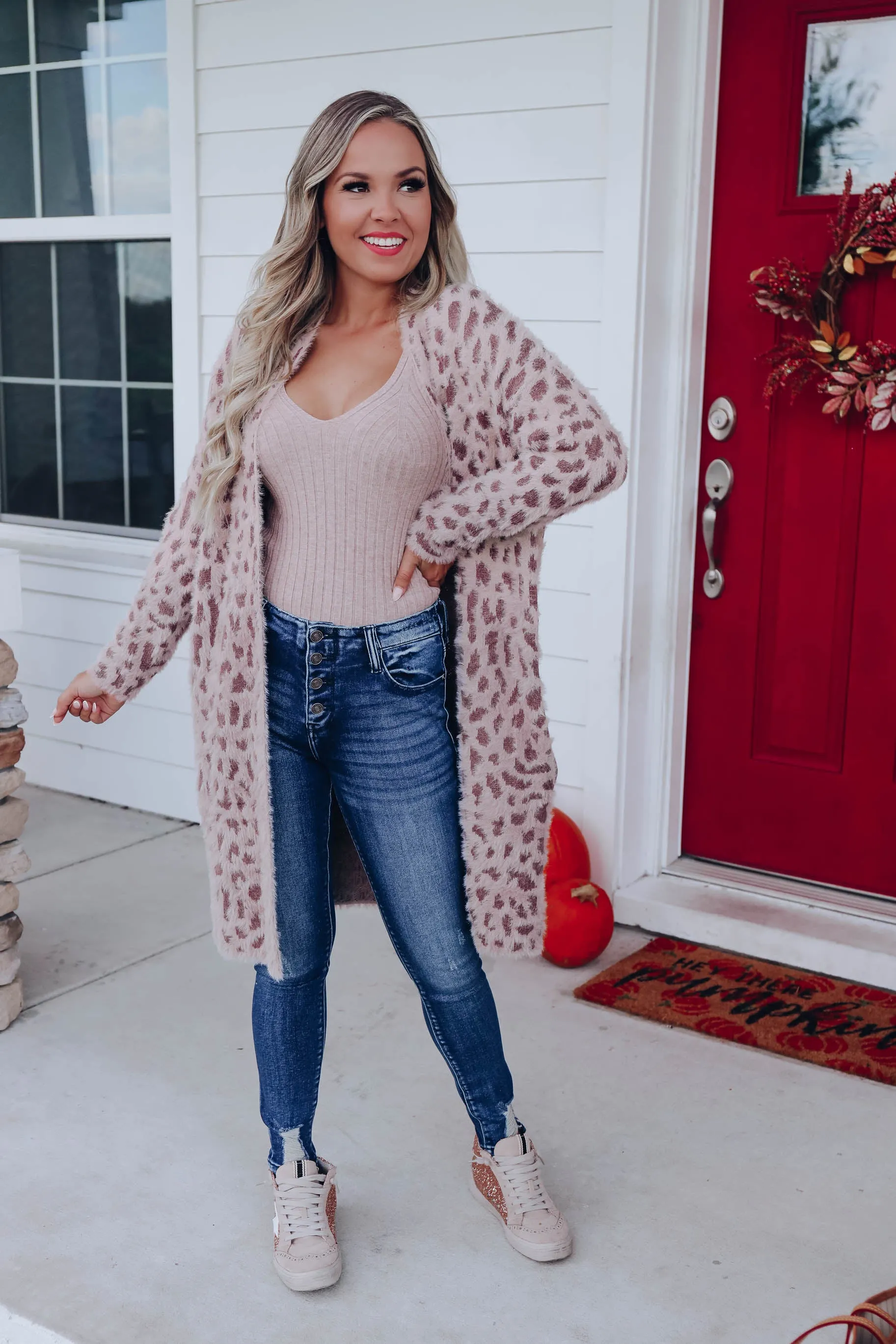 Fuzzy Animal Open Cardigan - Brown