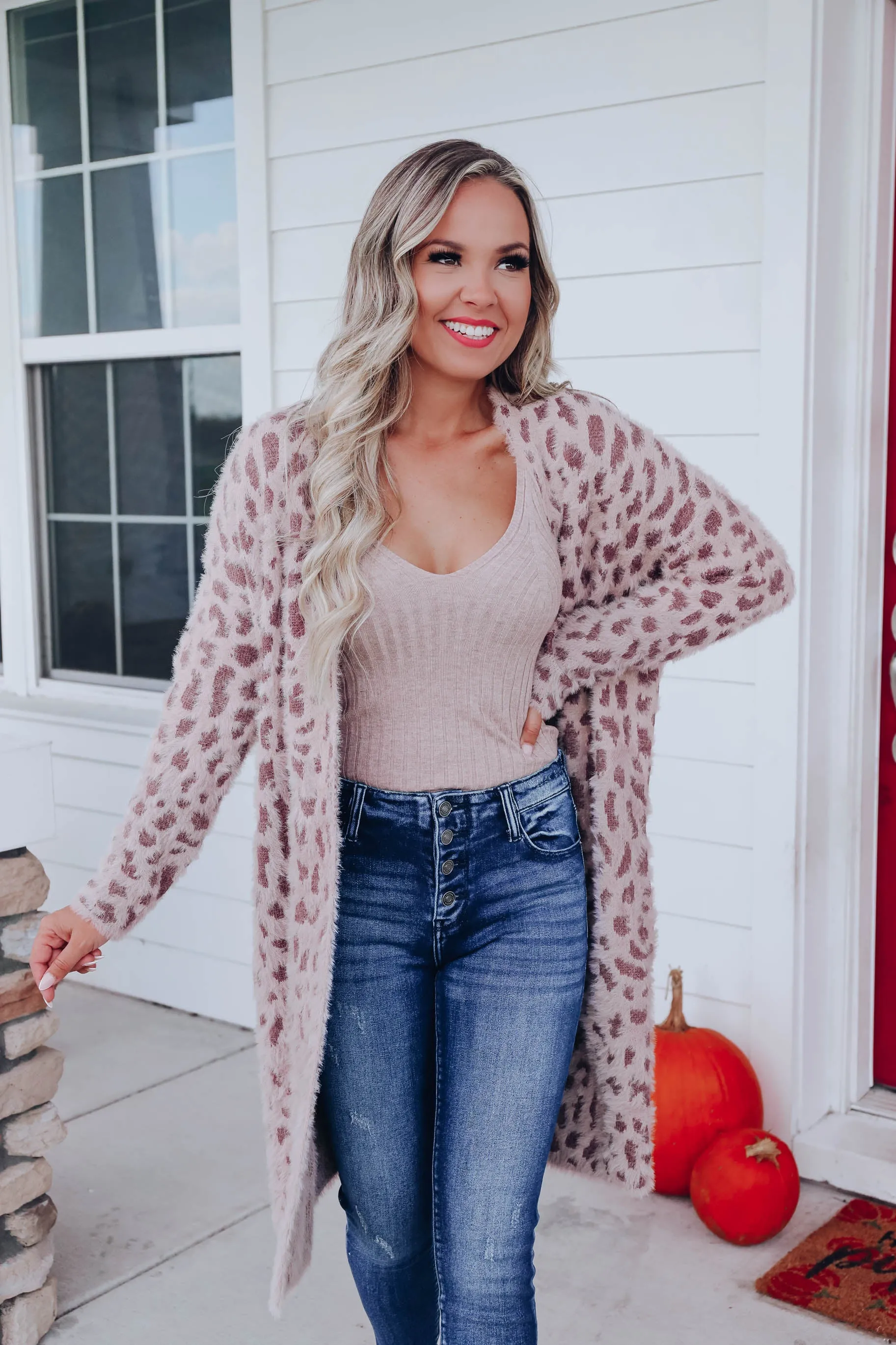 Fuzzy Animal Open Cardigan - Brown