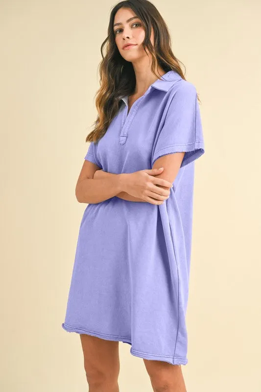 Hazel Blues® |  Annie Wear Mineral Washed Johnny Collar Short Sleeve Dress