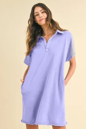 Hazel Blues® |  Annie Wear Mineral Washed Johnny Collar Short Sleeve Dress