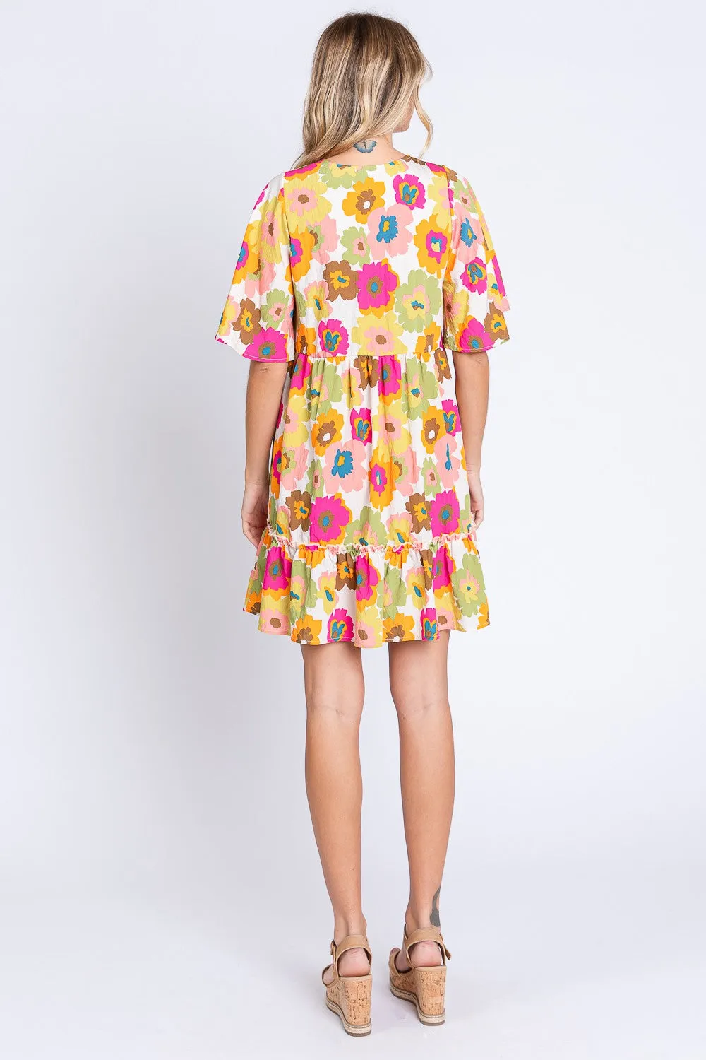 Hazel Blues® |  GeeGee Floral V-Neck Ruffle Trim Mini Dress