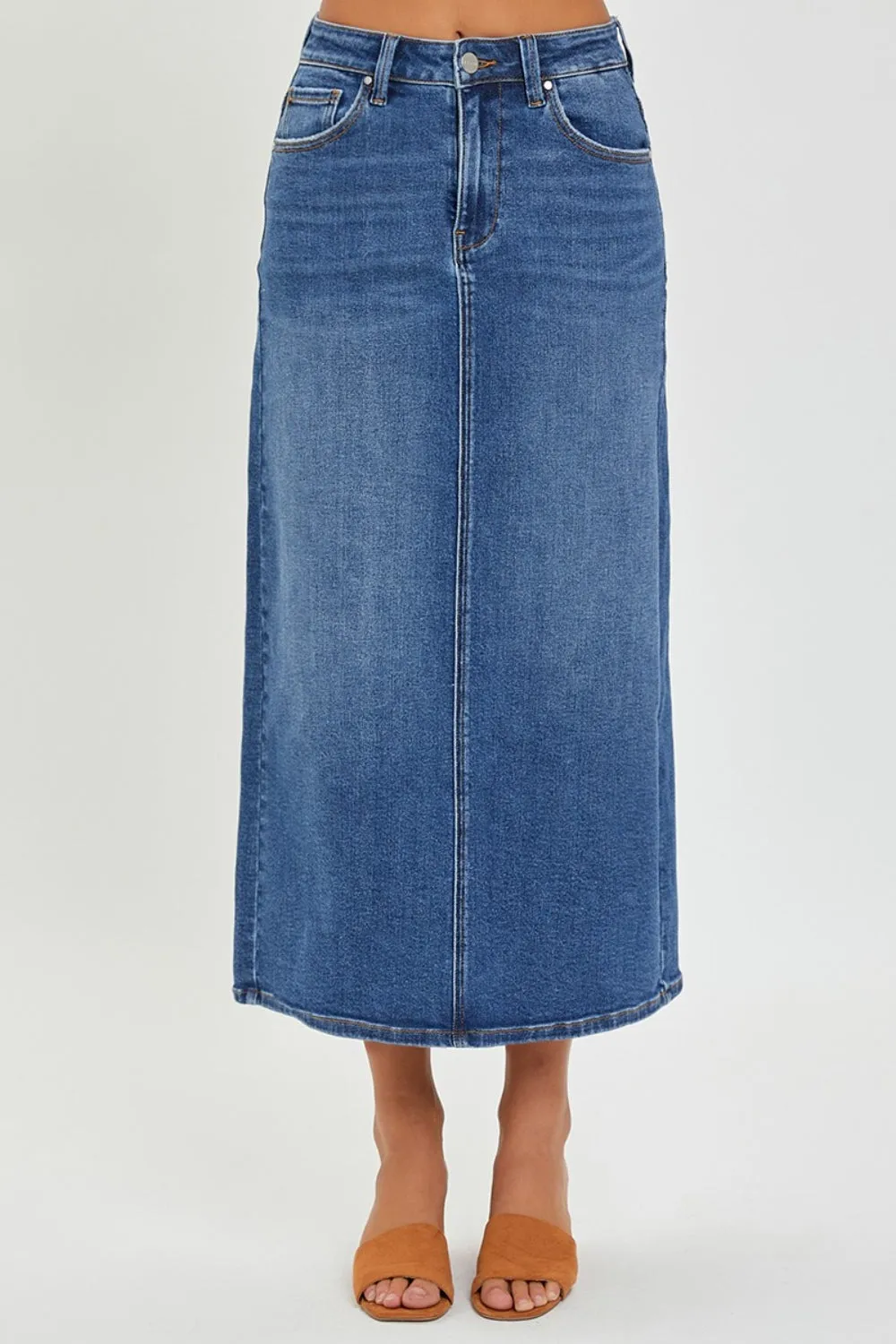 Hazel Blues® |  RISEN High Rise Back Slit Denim Skirt