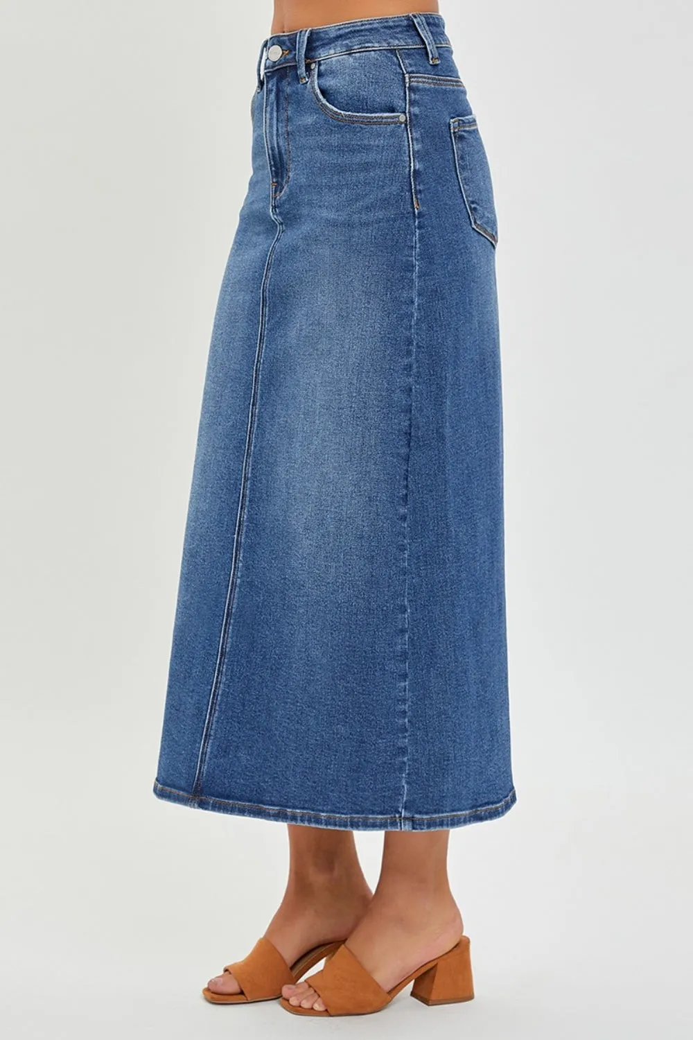 Hazel Blues® |  RISEN High Rise Back Slit Denim Skirt