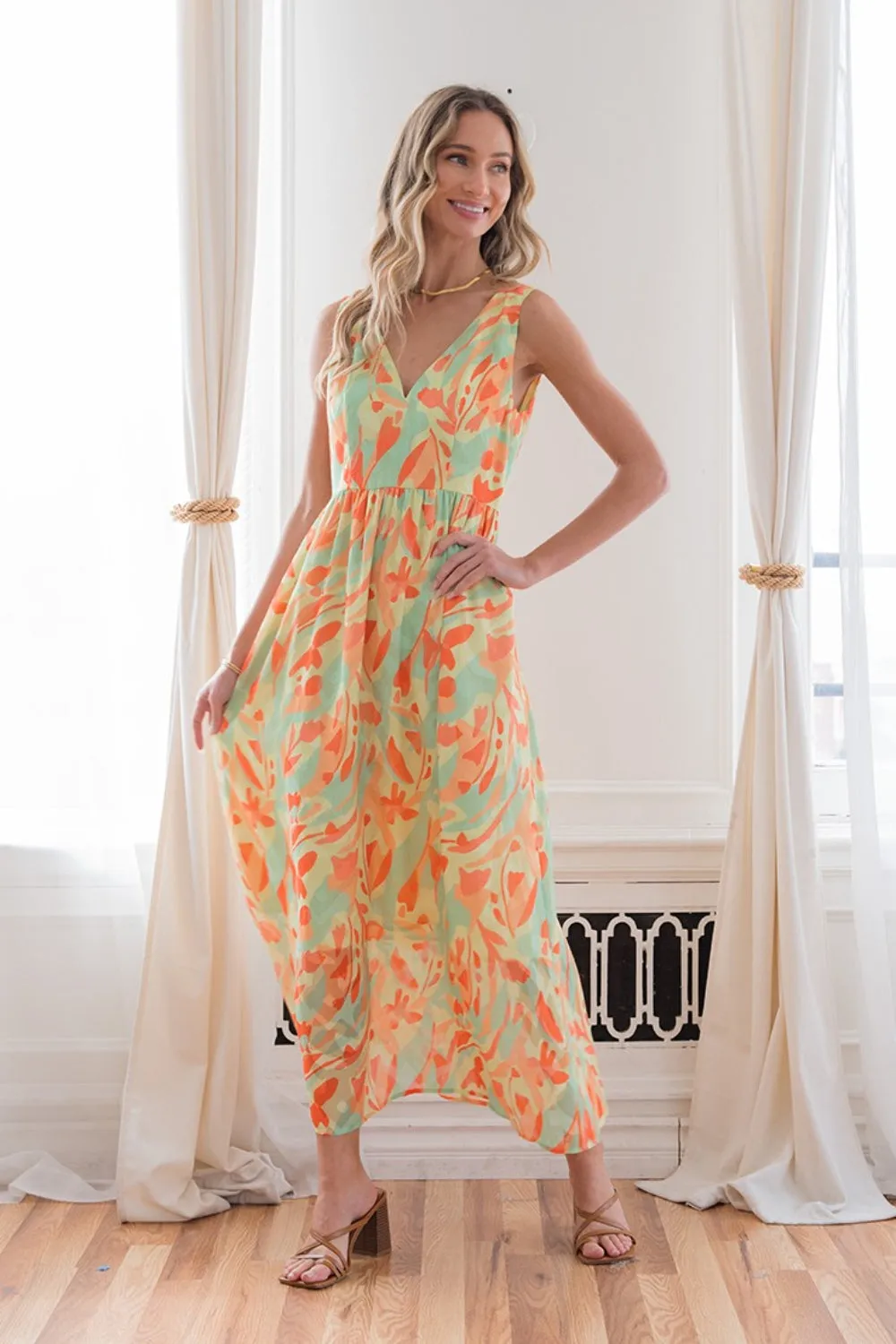 Hazel Blues® |  Sew In Love Printed V-Neck Sleeveless Dress
