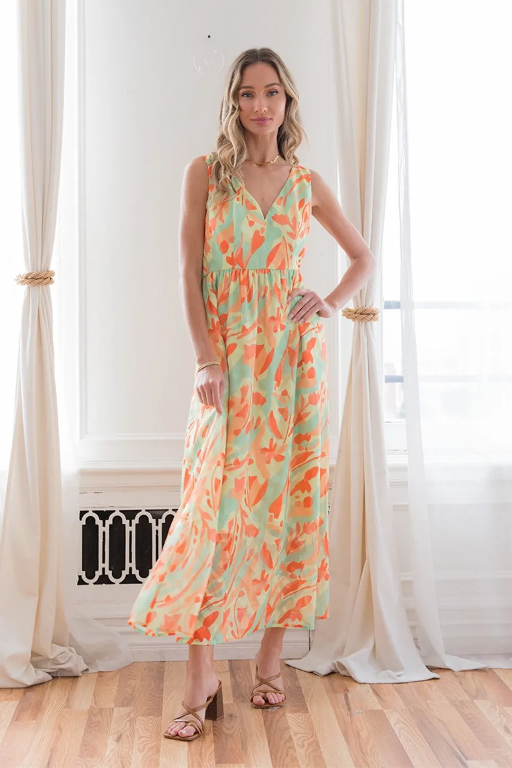 Hazel Blues® |  Sew In Love Printed V-Neck Sleeveless Dress