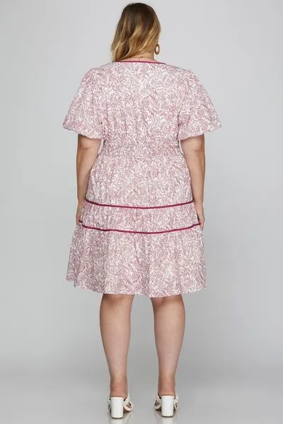 Hazel Blues® | She   Sky Printed V-Neck Puff Sleeve Tiered Dress