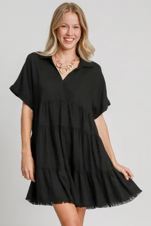 Hazel Blues® | Umgee Raw Hem Folded Sleeve Tiered Dress