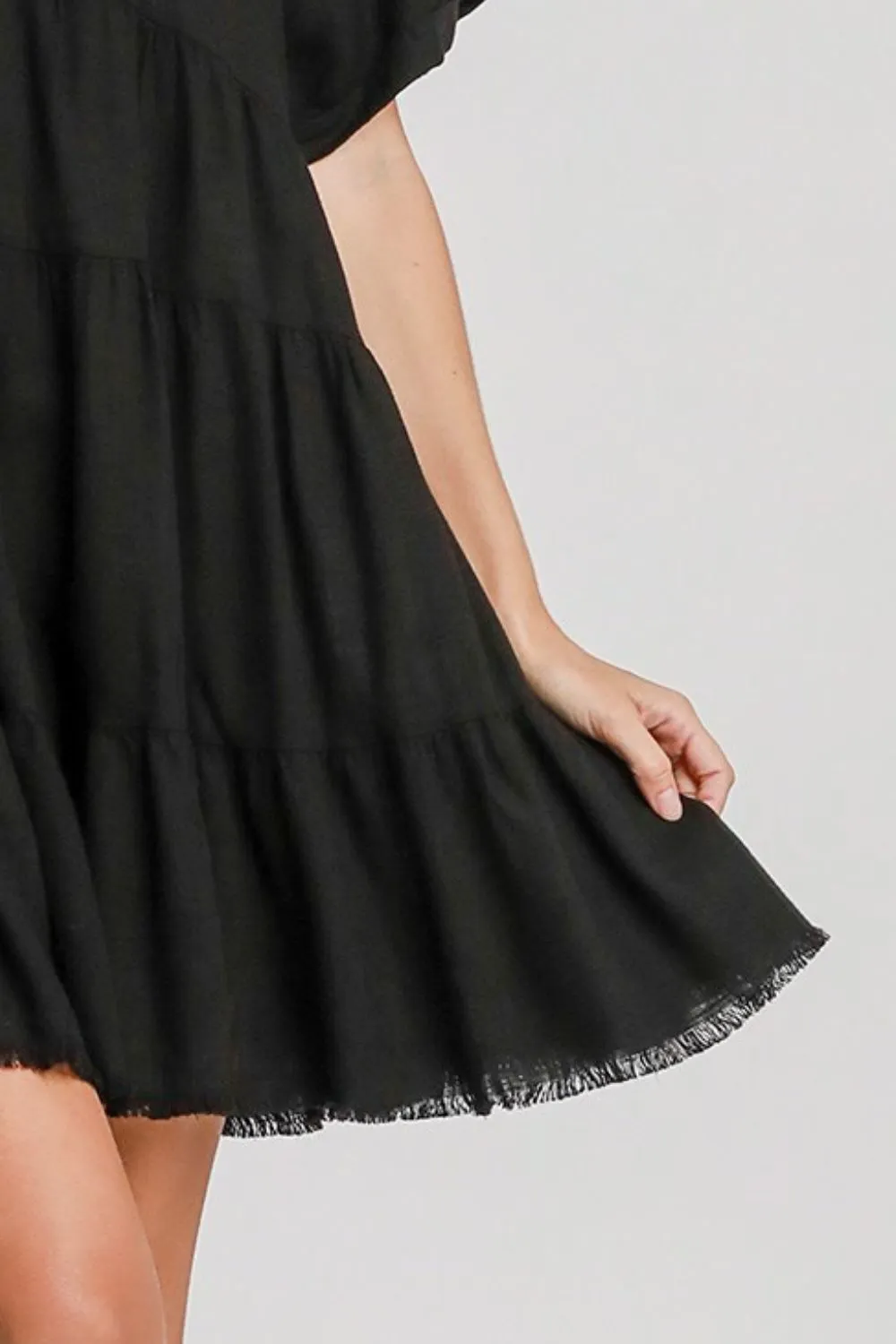 Hazel Blues® | Umgee Raw Hem Folded Sleeve Tiered Dress