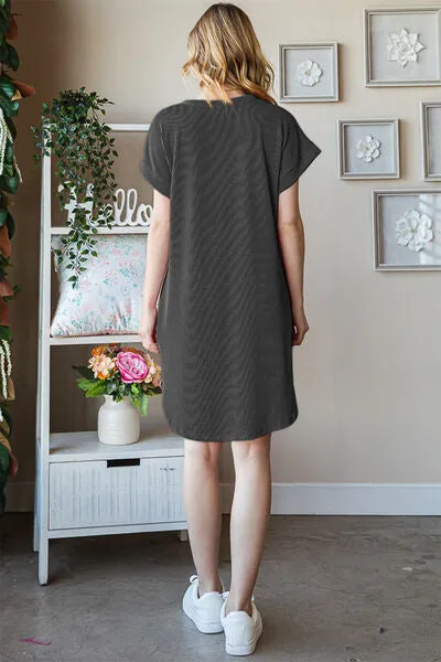 Heimish Ribbed Round Neck Short Sleeve Tee Dress