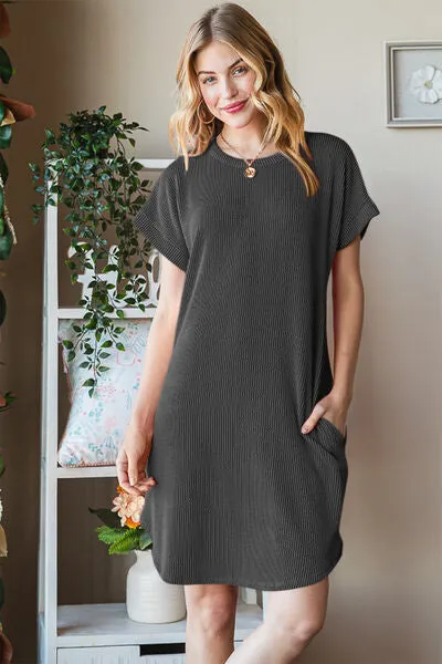 Heimish Ribbed Round Neck Short Sleeve Tee Dress