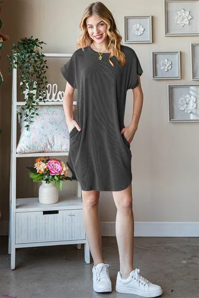 Heimish Ribbed Round Neck Short Sleeve Tee Dress