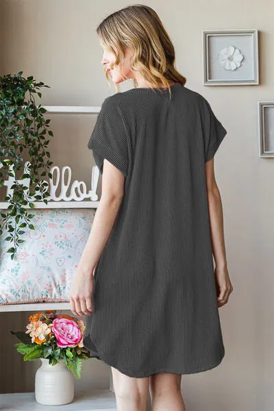 Heimish Ribbed Round Neck Short Sleeve Tee Dress