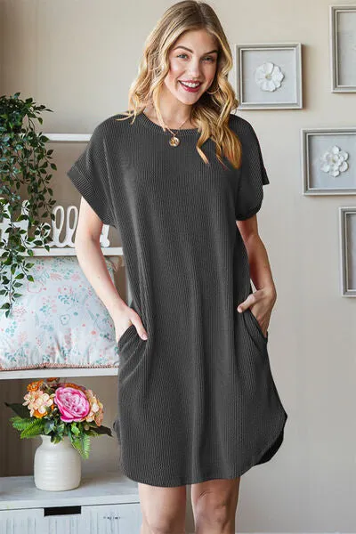 Heimish Ribbed Round Neck Short Sleeve Tee Dress