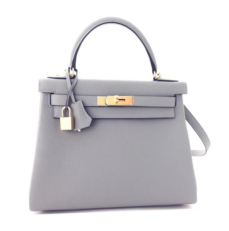 Hermes Gris Mouette New Grey 28cm Togo Kelly Bag Gold Hardware Superb