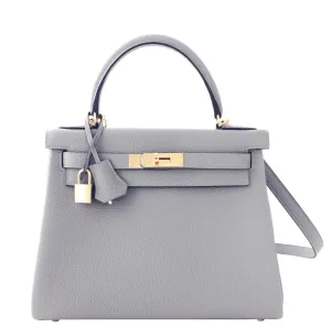 Hermes Gris Mouette New Grey 28cm Togo Kelly Bag Gold Hardware Superb