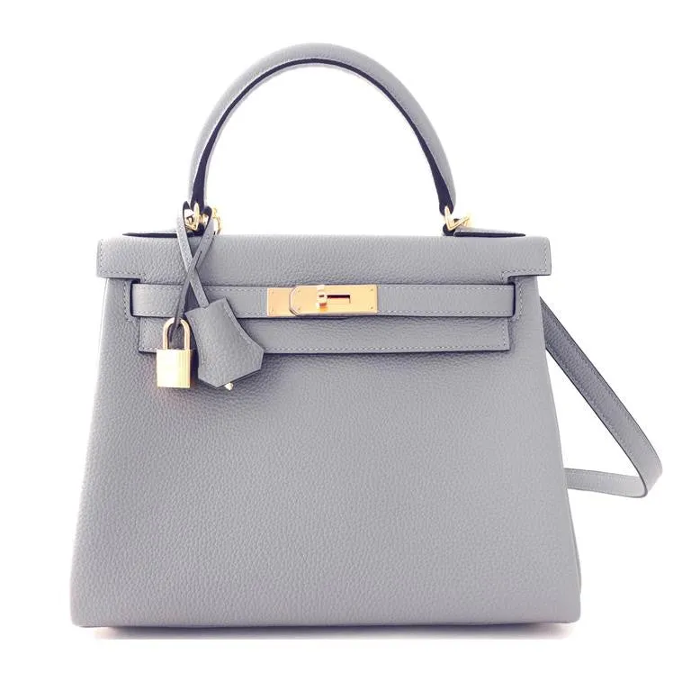 Hermes Gris Mouette New Grey 28cm Togo Kelly Bag Gold Hardware Superb