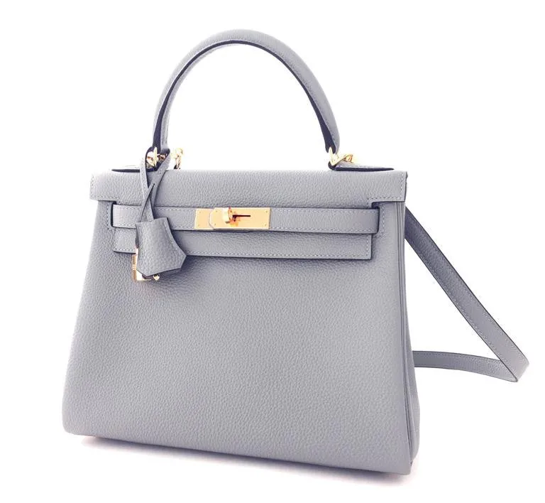 Hermes Gris Mouette New Grey 28cm Togo Kelly Bag Gold Hardware Superb