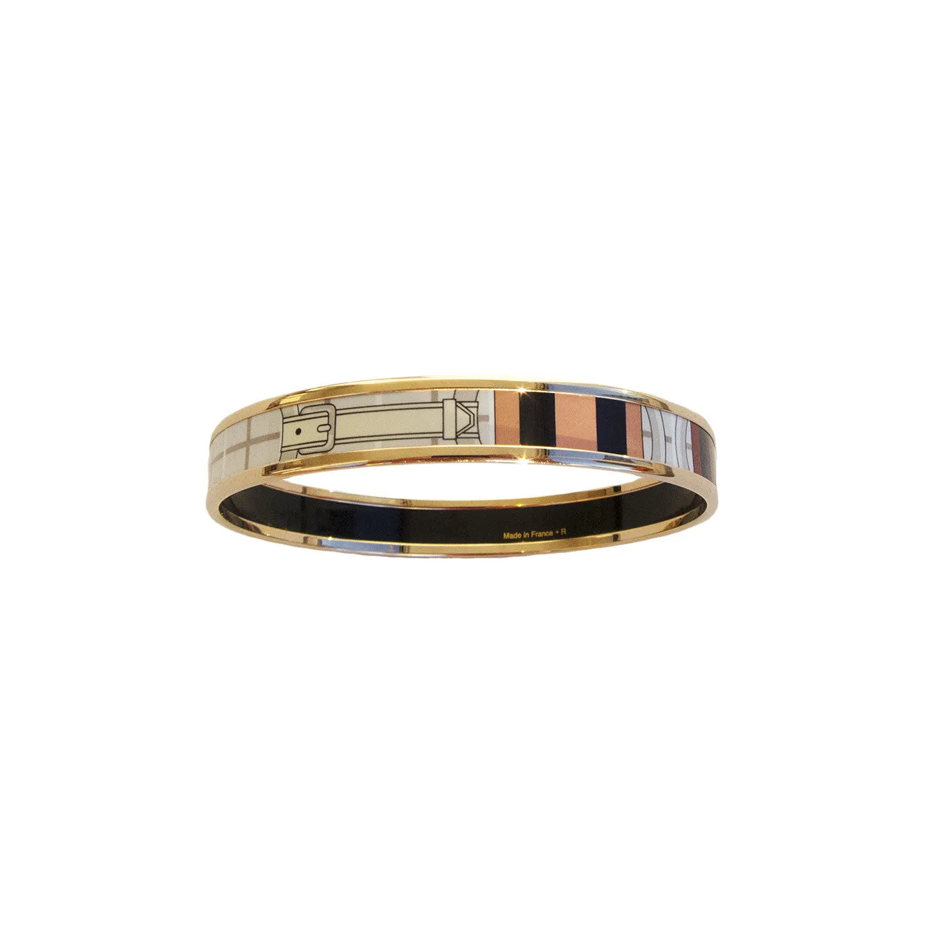 Hermes Rose Gold Printed Enamel Bangle Bracelet 70mm GM Equestrian