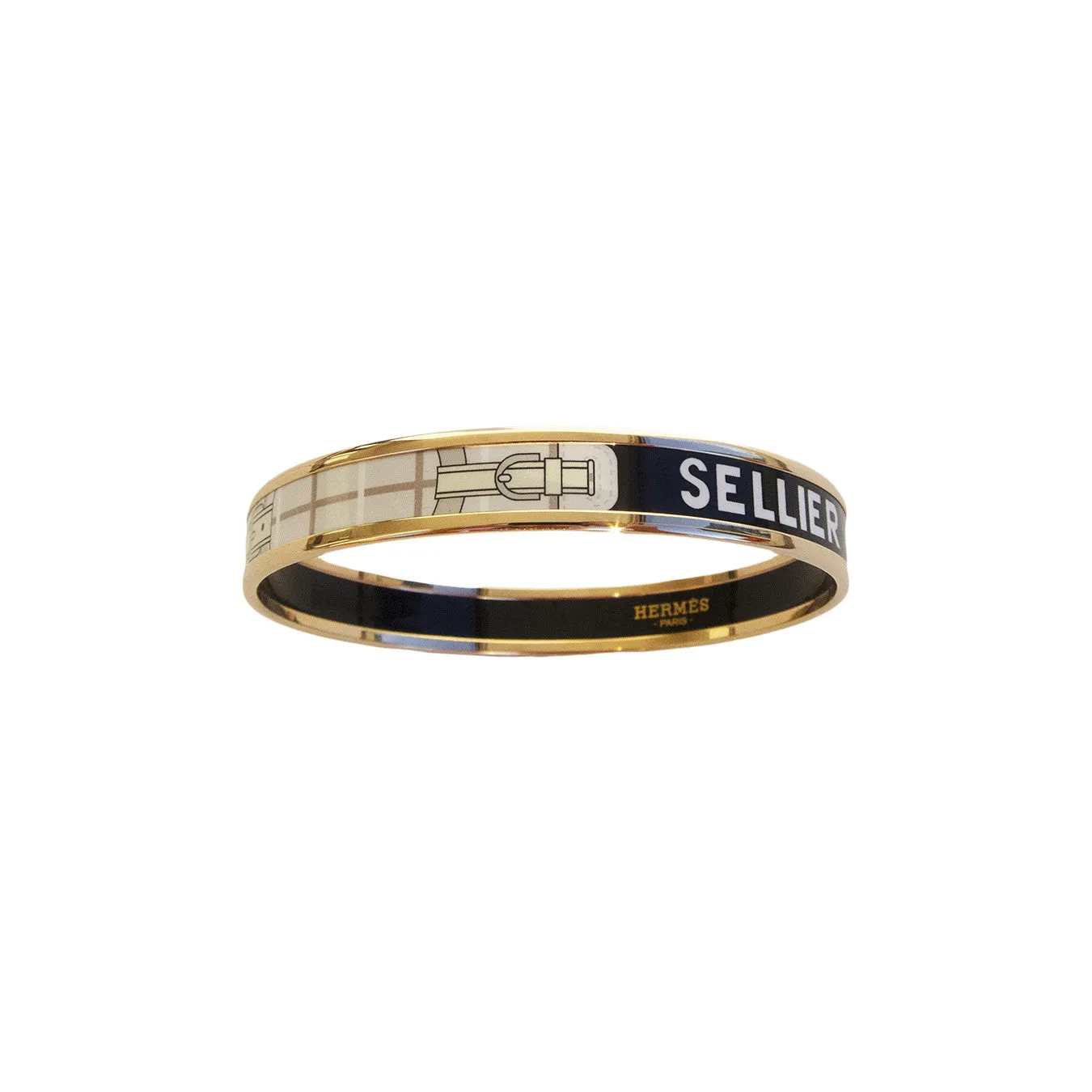 Hermes Rose Gold Printed Enamel Bangle Bracelet 70mm GM Equestrian