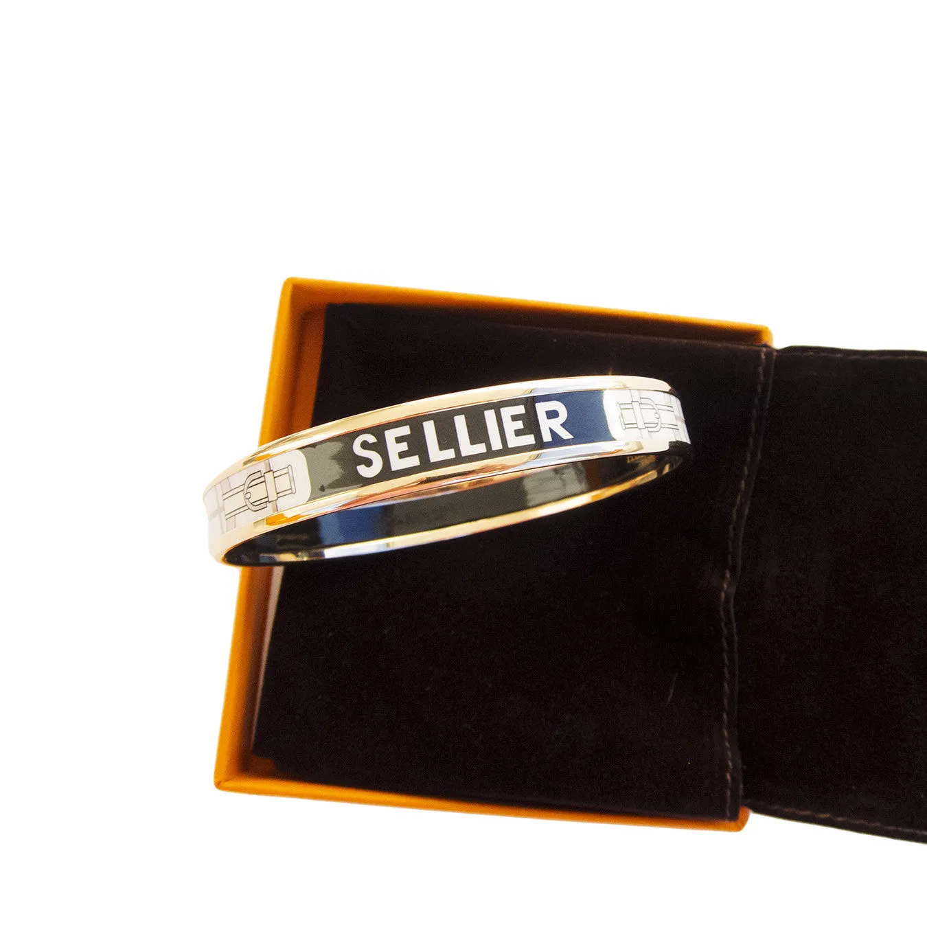 Hermes Rose Gold Printed Enamel Bangle Bracelet 70mm GM Equestrian