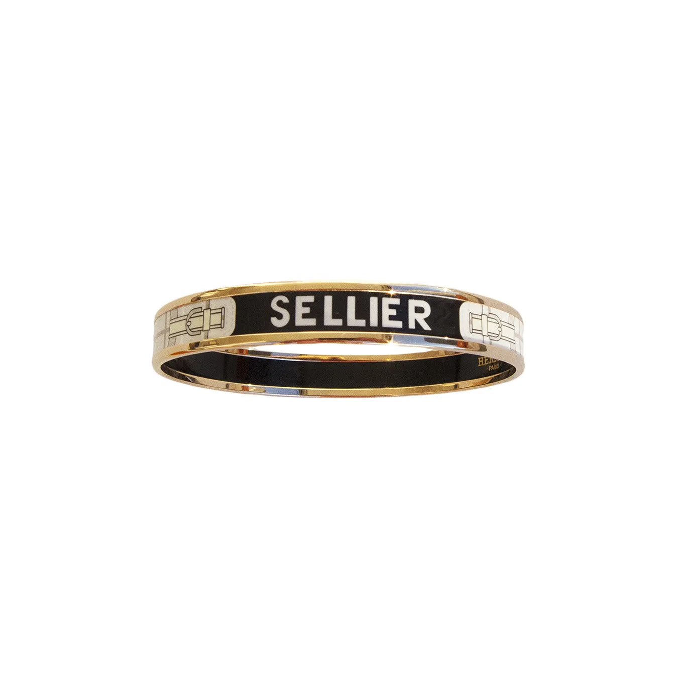 Hermes Rose Gold Printed Enamel Bangle Bracelet 70mm GM Equestrian