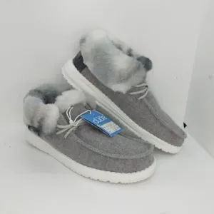 Hey Dude Womens NEW Britt Sunset Smoke Gray Fur Ankle Sneakers - sz. 4