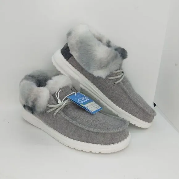 Hey Dude Womens NEW Britt Sunset Smoke Gray Fur Ankle Sneakers - sz. 4