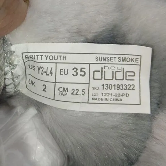 Hey Dude Womens NEW Britt Sunset Smoke Gray Fur Ankle Sneakers - sz. 4