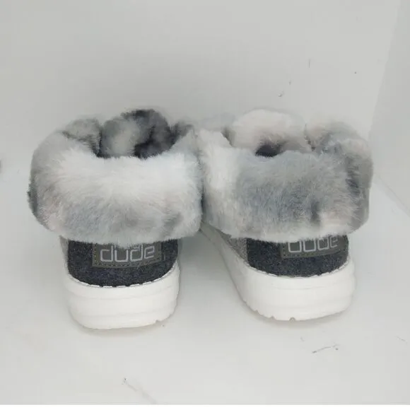 Hey Dude Womens NEW Britt Sunset Smoke Gray Fur Ankle Sneakers - sz. 4