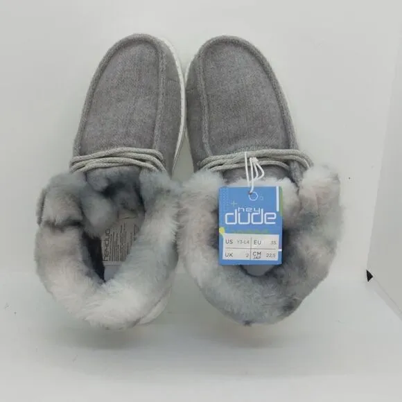 Hey Dude Womens NEW Britt Sunset Smoke Gray Fur Ankle Sneakers - sz. 4