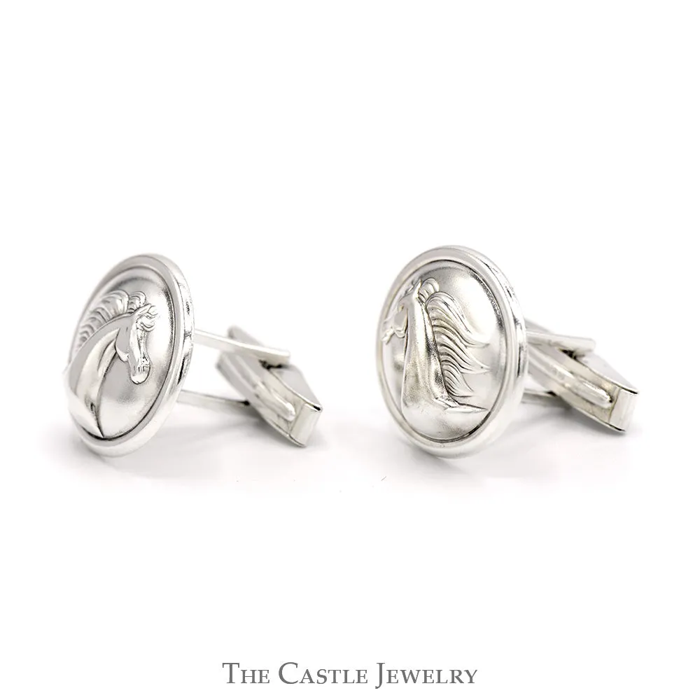 Horse Head Equestrian Themed Sterling Silver Kabana Designer Cufflinks