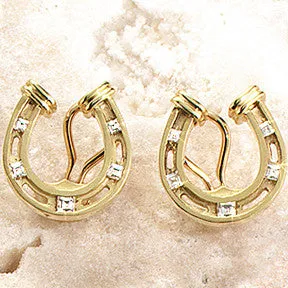 Horseshoe Earrings, Diamonds in 18k Gold