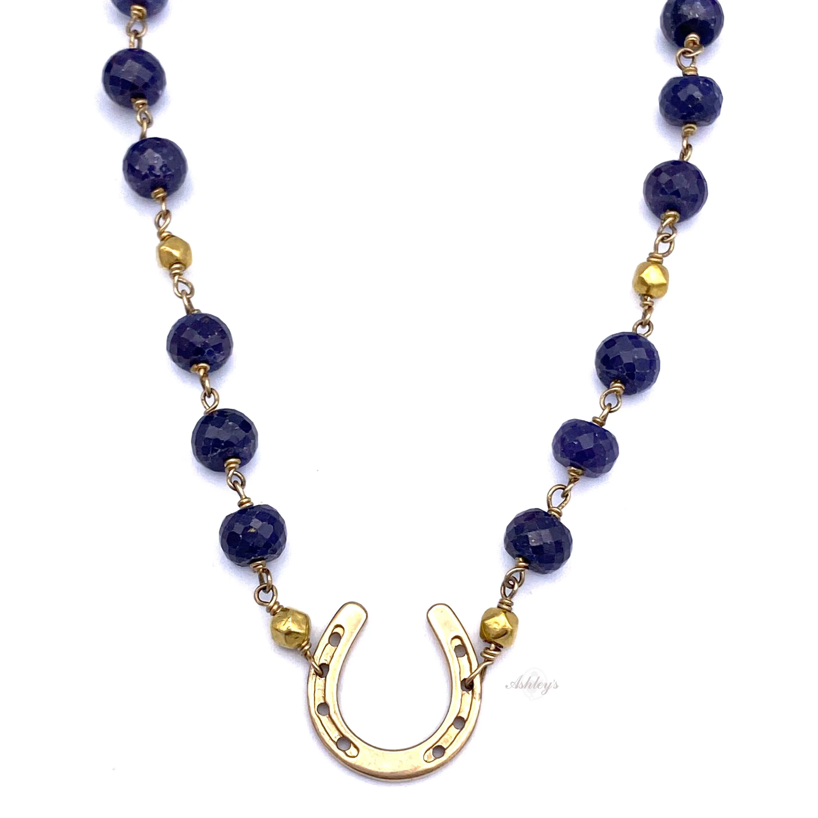 Horseshoe Necklace, Blue Sapphire & 14k gold