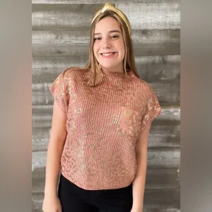 jodifl gold blush metallic leopard print knit sweater kimono sleeves H10981
