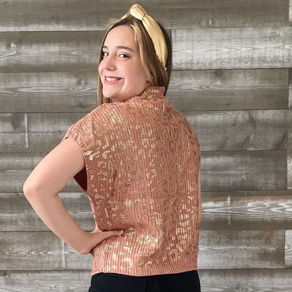 jodifl gold blush metallic leopard print knit sweater kimono sleeves H10981