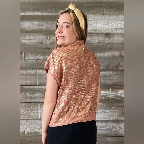 jodifl gold blush metallic leopard print knit sweater kimono sleeves H10981