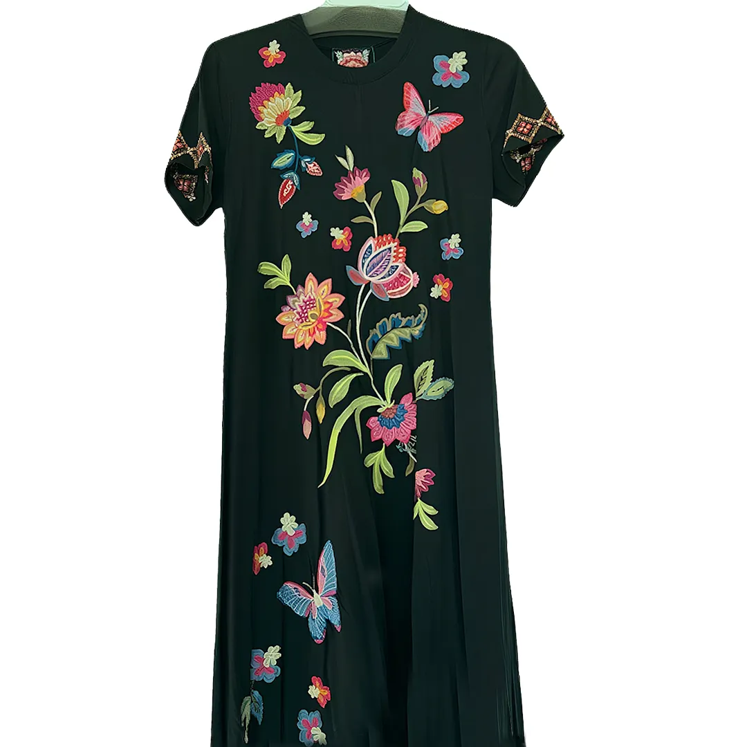 Johnny Was Gracey Trapunto Tee Ultramarine Blue Shirt Floral Embroidery Top NEW