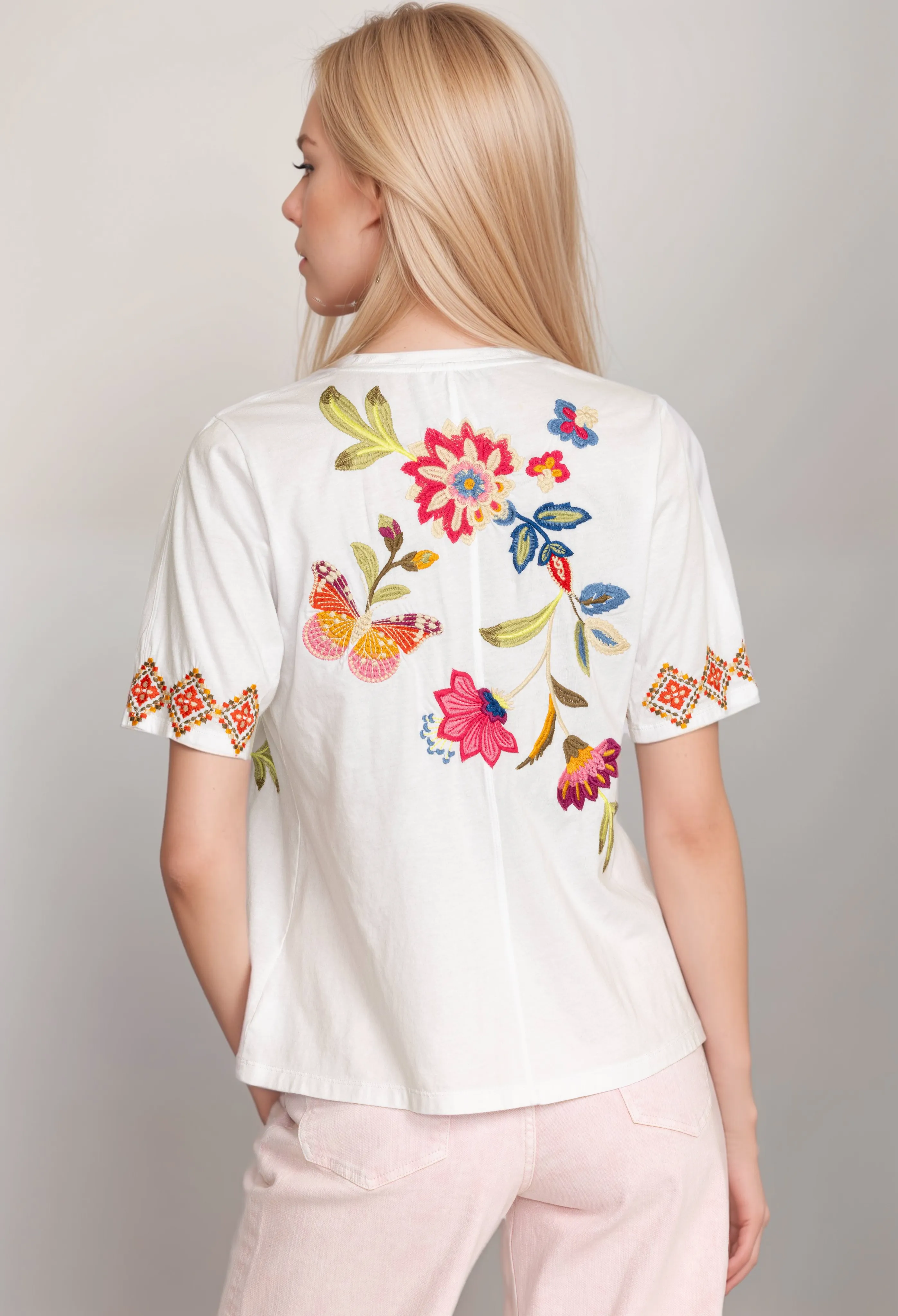 Johnny Was Gracey Trapunto V Neck Tee Shirt J13224 *