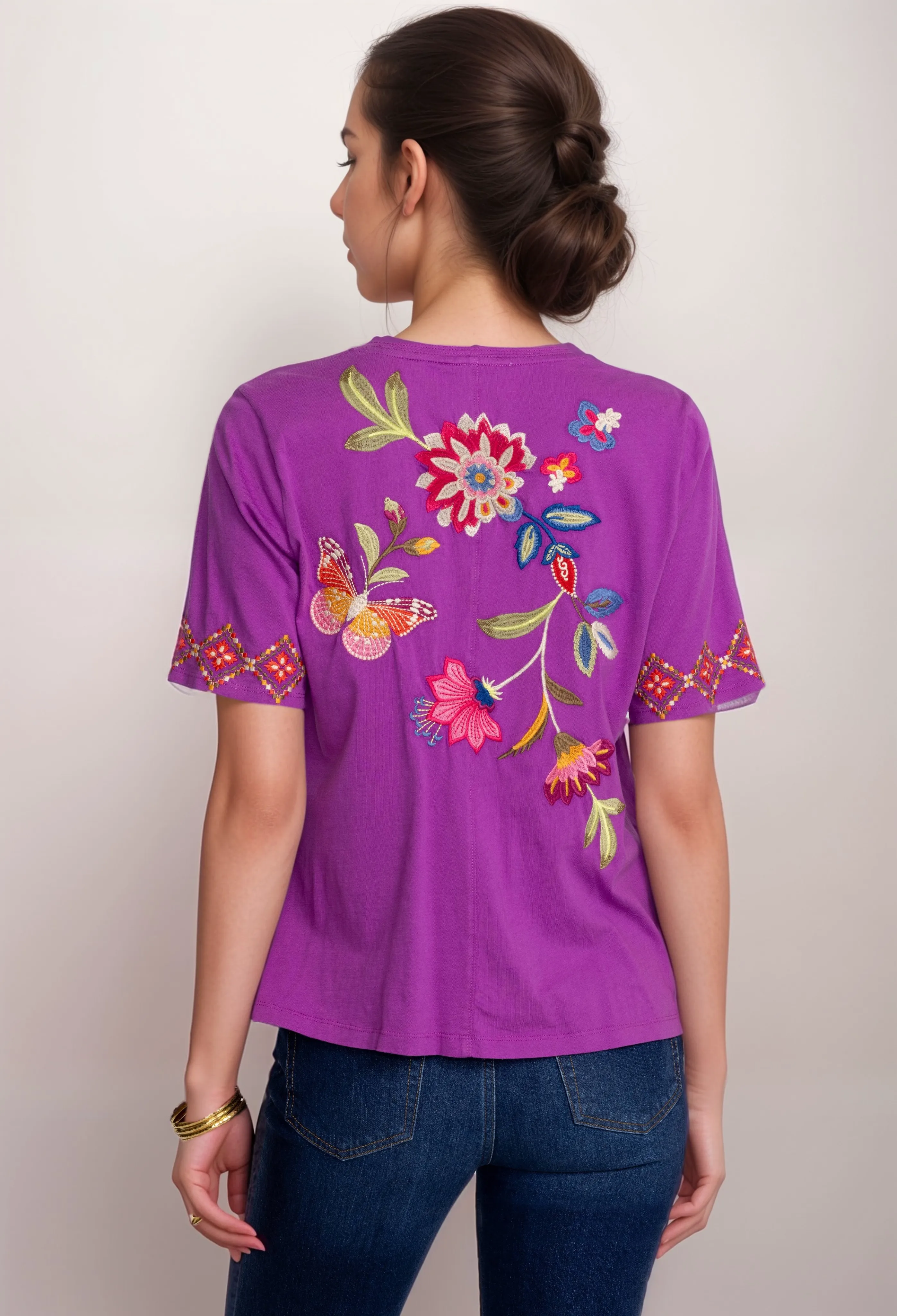 Johnny Was Gracey Trapunto V Neck Tee Shirt J13224 *